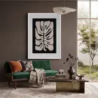 Soyut Monstera Yaprak Sanatı Beyaz Ahşap Çerçeveli Tablo Ofis Kanvas Görünümlü Salon Oturma