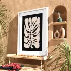 Soyut Monstera Yaprak Sanatı Beyaz Ahşap Çerçeveli Tablo Ofis Kanvas Görünümlü Salon Oturma