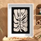 Soyut Monstera Yaprak Sanatı Beyaz Ahşap Çerçeveli Tablo Ofis Kanvas Görünümlü Salon Oturma