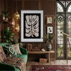 Soyut Monstera Yaprak Sanatı Siyah Ahşap Çerçeveli Tablo Duvar Dekoru Poster Obje Ev