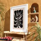Modern Yaprak Formu Beyaz Ahşap Çerçeveli Tablo Obje Ev Aksesuarları Sanat İç Mekan