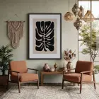 Modern Yaprak Formu Siyah Ahşap Çerçeveli Tablo Odası Duvar Dekoru Poster Obje Ev