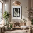 Organik Dal Formu Beyaz Ahşap Çerçeveli Tablo Modern Sanat İç Mekan Yatak Koridor
