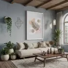 Bej Palmiye Soyut Kompozisyon Beyaz Ahşap Çerçeveli Tablo Dekoratif Obje Ev Aksesuarları Modern