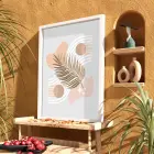 Bej Palmiye Soyut Kompozisyon Beyaz Ahşap Çerçeveli Tablo Dekoratif Obje Ev Aksesuarları Modern