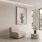 Minimalist Kaktüs Güneş Doğal Ahşap Çerçeveli Tablo Aksesuarları Modern Sanat İç Mekan Yatak