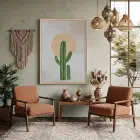 Minimalist Kaktüs Güneş Doğal Ahşap Çerçeveli Tablo Aksesuarları Modern Sanat İç Mekan Yatak