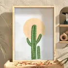 Minimalist Kaktüs Güneş Doğal Ahşap Çerçeveli Tablo Aksesuarları Modern Sanat İç Mekan Yatak