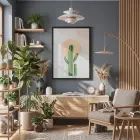 Minimalist Kaktüs Güneş Siyah Ahşap Çerçeveli Tablo Dekorasyonu Poster Obje Ev Aksesuarları Modern