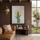 Minimalist Kaktüs Güneş Siyah Ahşap Çerçeveli Tablo Dekorasyonu Poster Obje Ev Aksesuarları Modern