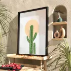 Minimalist Kaktüs Güneş Siyah Ahşap Çerçeveli Tablo Dekorasyonu Poster Obje Ev Aksesuarları Modern