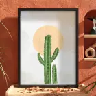 Minimalist Kaktüs Güneş Siyah Ahşap Çerçeveli Tablo Dekorasyonu Poster Obje Ev Aksesuarları Modern