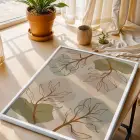 Pastel Botanik Soyut Beyaz Ahşap Çerçeveli Tablo Bohem Odası Duvar Dekoru Poster Obje
