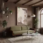 Bej Tonlu Soyut Formlar Doğal Ahşap Çerçeveli Tablo Odası Duvar Dekoru Poster Obje