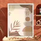 Bej Tonlu Soyut Formlar Beyaz Ahşap Çerçeveli Tablo Oturma Odası Duvar Dekoru Poster