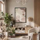 Bej Tonlu Soyut Formlar Siyah Ahşap Çerçeveli Tablo Oturma Odası Duvar Dekoru Poster
