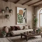 Monstera Soyut Yapraklar Doğal Ahşap Çerçeveli Tablo Duvar Dekoru Poster Obje Ev Aksesuarları