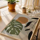 Monstera Soyut Yapraklar Doğal Ahşap Çerçeveli Tablo Duvar Dekoru Poster Obje Ev Aksesuarları