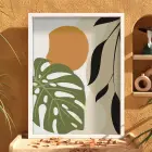Monstera Soyut Yapraklar Beyaz Ahşap Çerçeveli Tablo Sanat İç Mekan Yatak Koridor Ofis
