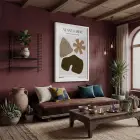 Avantgarde Organik Şekiller Beyaz Ahşap Çerçeveli Tablo Kanvas Görünümlü Salon Oturma Odası Duvar