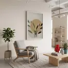 Ochre Yaprak Soyut Kompozisyon Beyaz Ahşap Çerçeveli Tablo Kanvas Görünümlü Salon Oturma Odası