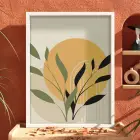 Ochre Yaprak Soyut Kompozisyon Beyaz Ahşap Çerçeveli Tablo Kanvas Görünümlü Salon Oturma Odası