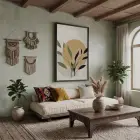 Ochre Yaprak Soyut Kompozisyon Siyah Ahşap Çerçeveli Tablo Dekorasyonu Poster Obje Ev Aksesuarları