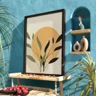Ochre Yaprak Soyut Kompozisyon Siyah Ahşap Çerçeveli Tablo Dekorasyonu Poster Obje Ev Aksesuarları