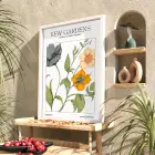 Kew Gardens Botanik İllüstrasyon Beyaz Ahşap Çerçeveli Tablo Bohem Ev Aksesuarları Modern Sanat