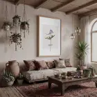 Narin Mor Botanik Tablo Doğal Ahşap Çerçeveli Bohem Duvar Dekoru Poster Obje Ev