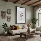 Narin Mor Botanik Tablo Siyah Ahşap Çerçeveli Bohem Oturma Odası Duvar Dekoru Poster