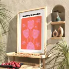 Mercan Pembe Motivasyon Lale Doğal Ahşap Çerçeveli Tablo Ev Aksesuarları Modern Sanat İç