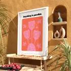 Mercan Pembe Motivasyon Lale Beyaz Ahşap Çerçeveli Tablo Koridor Ofis Kanvas Görünümlü Salon