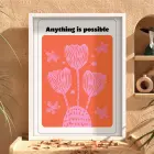Mercan Pembe Motivasyon Lale Beyaz Ahşap Çerçeveli Tablo Koridor Ofis Kanvas Görünümlü Salon