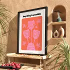 Mercan Pembe Motivasyon Lale Siyah Ahşap Çerçeveli Tablo Duvar Dekoru Poster Obje Ev