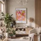 Canlı Floral Soyut Sanat Doğal Ahşap Çerçeveli Tablo Bohem Modern İç Mekan Yatak