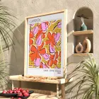 Canlı Floral Soyut Sanat Doğal Ahşap Çerçeveli Tablo Bohem Modern İç Mekan Yatak