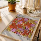 Canlı Floral Soyut Sanat Doğal Ahşap Çerçeveli Tablo Bohem Modern İç Mekan Yatak