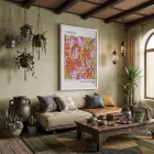 Canlı Floral Soyut Sanat Beyaz Ahşap Çerçeveli Tablo Bohem Salon Oturma Odası Duvar
