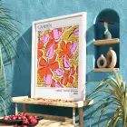 Canlı Floral Soyut Sanat Beyaz Ahşap Çerçeveli Tablo Bohem Salon Oturma Odası Duvar