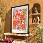 Canlı Floral Soyut Sanat Siyah Ahşap Çerçeveli Tablo Bohem Mekan Yatak Koridor Ofis