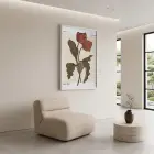 Retro Kızıl Lale Tablosu Beyaz Ahşap Çerçeveli Görünümlü Salon Oturma Odası Duvar Dekoru