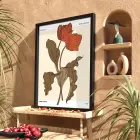 Retro Kızıl Lale Tablosu Siyah Ahşap Çerçeveli İç Mekan Yatak Koridor Ofis Kanvas