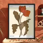 Retro Kızıl Lale Tablosu Siyah Ahşap Çerçeveli İç Mekan Yatak Koridor Ofis Kanvas