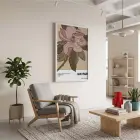 Retro Pembe Çiçek İllüstrasyonu Beyaz Ahşap Çerçeveli Tablo Bohem Duvar Dekoru Poster Obje