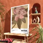 Retro Pembe Çiçek İllüstrasyonu Beyaz Ahşap Çerçeveli Tablo Bohem Duvar Dekoru Poster Obje