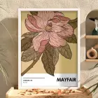 Retro Pembe Çiçek İllüstrasyonu Beyaz Ahşap Çerçeveli Tablo Bohem Duvar Dekoru Poster Obje