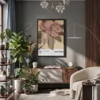 Retro Pembe Çiçek İllüstrasyonu Siyah Ahşap Çerçeveli Tablo Bohem Salon Oturma Odası Duvar