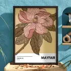 Retro Pembe Çiçek İllüstrasyonu Siyah Ahşap Çerçeveli Tablo Bohem Salon Oturma Odası Duvar