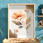Pastel Şeftali Çiçek Tablosu Doğal Ahşap Çerçeveli Bohem Dekorasyonu Poster Obje Ev Aksesuarları